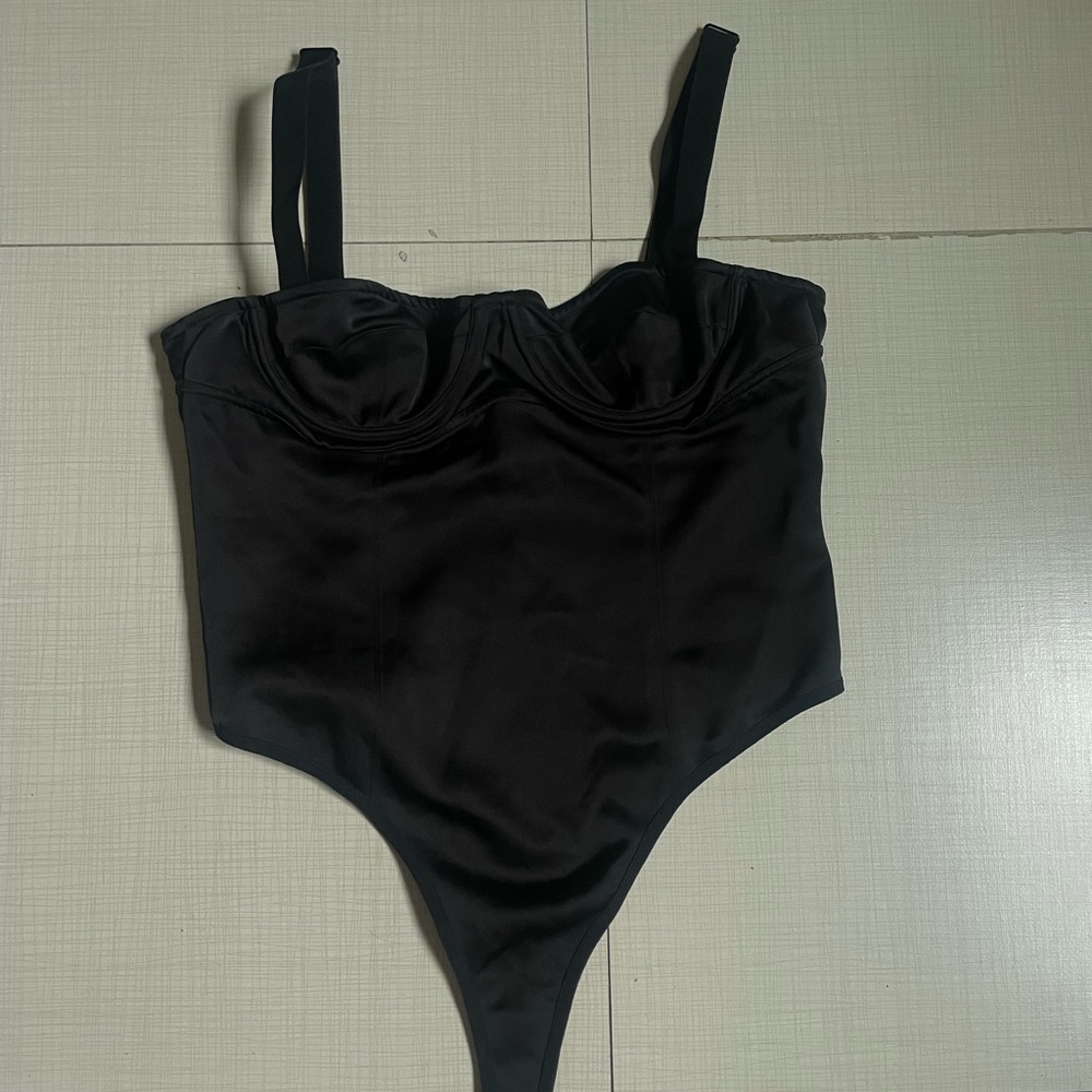 KSUBI Black Satin Bodysuit